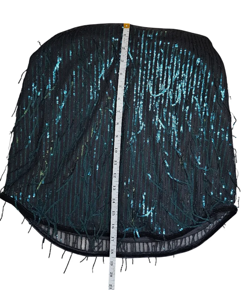 Avec Les Filles Green Teal Sequined Fringe Mini Skirt image indicator(9)