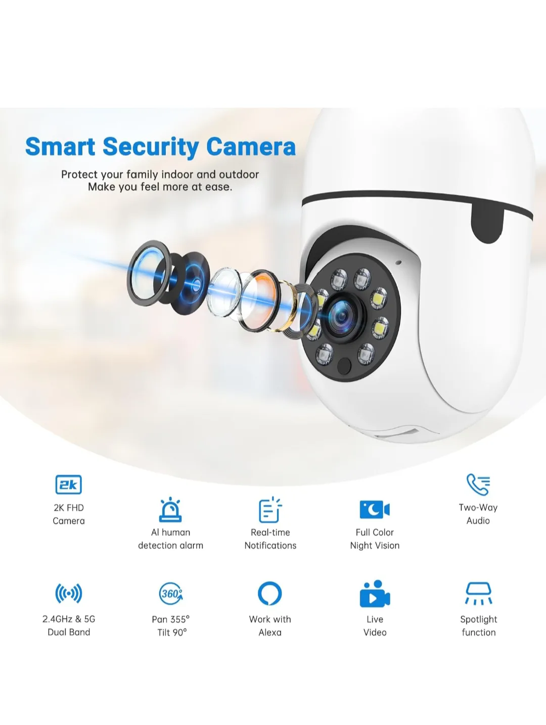 2K HD Light Bulb Security Camera with Colour Night Vision image indicator(2)