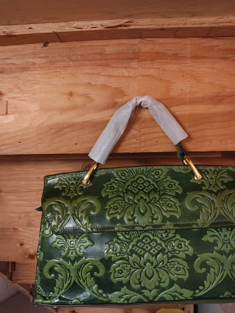 Green Leather Handbag with Floral Embossed Design (Sales) image indicator(4)