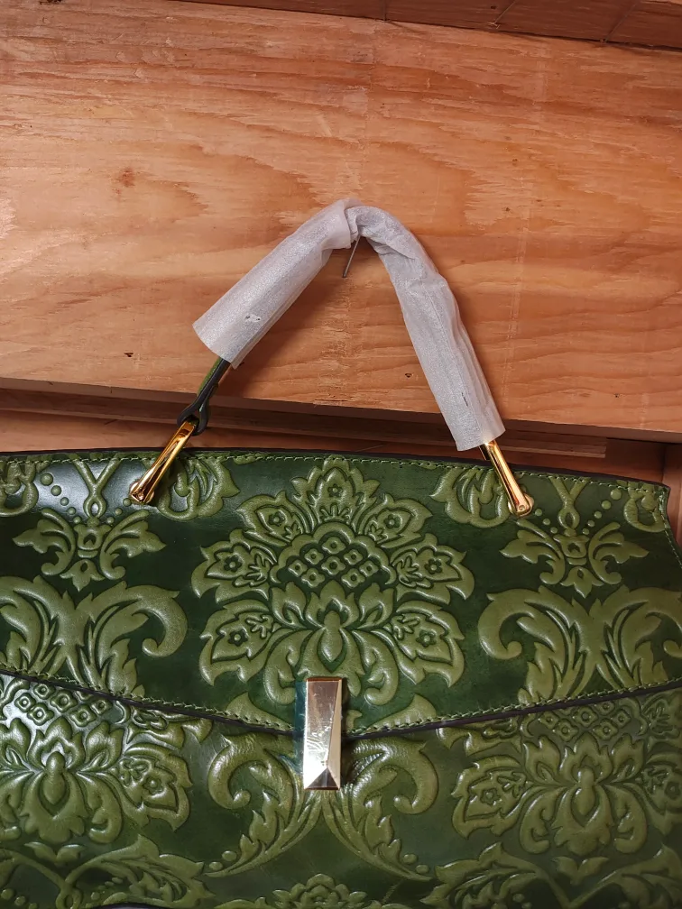 Green Leather Handbag with Floral Embossed Design (Sales) image indicator(8)