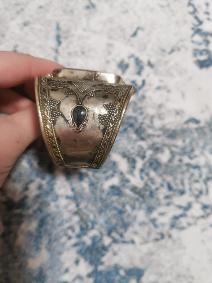 Vintage Silver Cuff Bracelet with Black Stone - photo 2