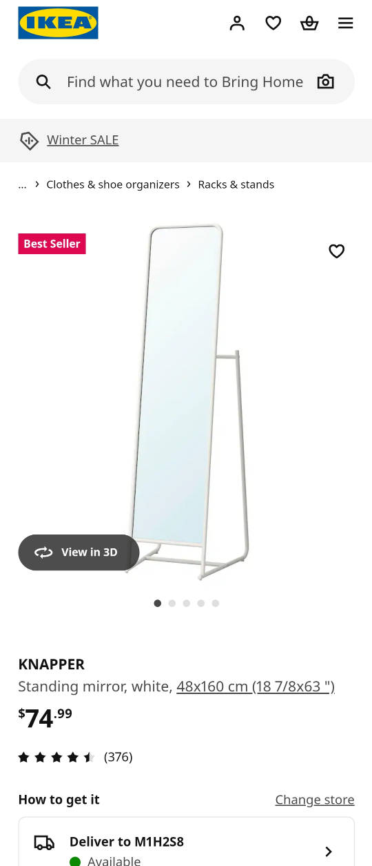 IKEA KNAPPER Standing Mirror