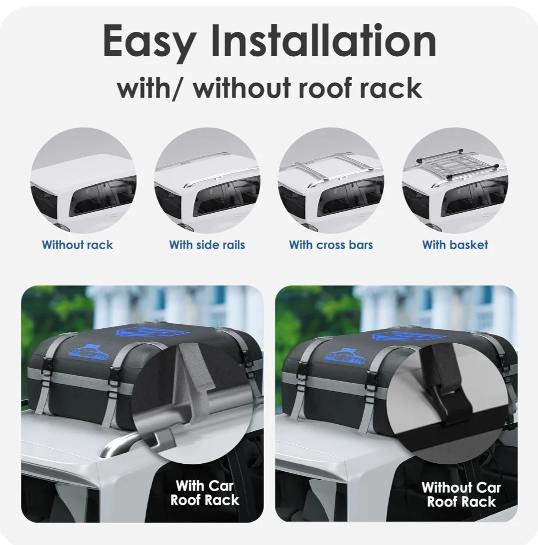 Roof Cargo Carrier 15 Cubic/425 L, 700D Waterproof w/ 6 Straps image indicator(5)