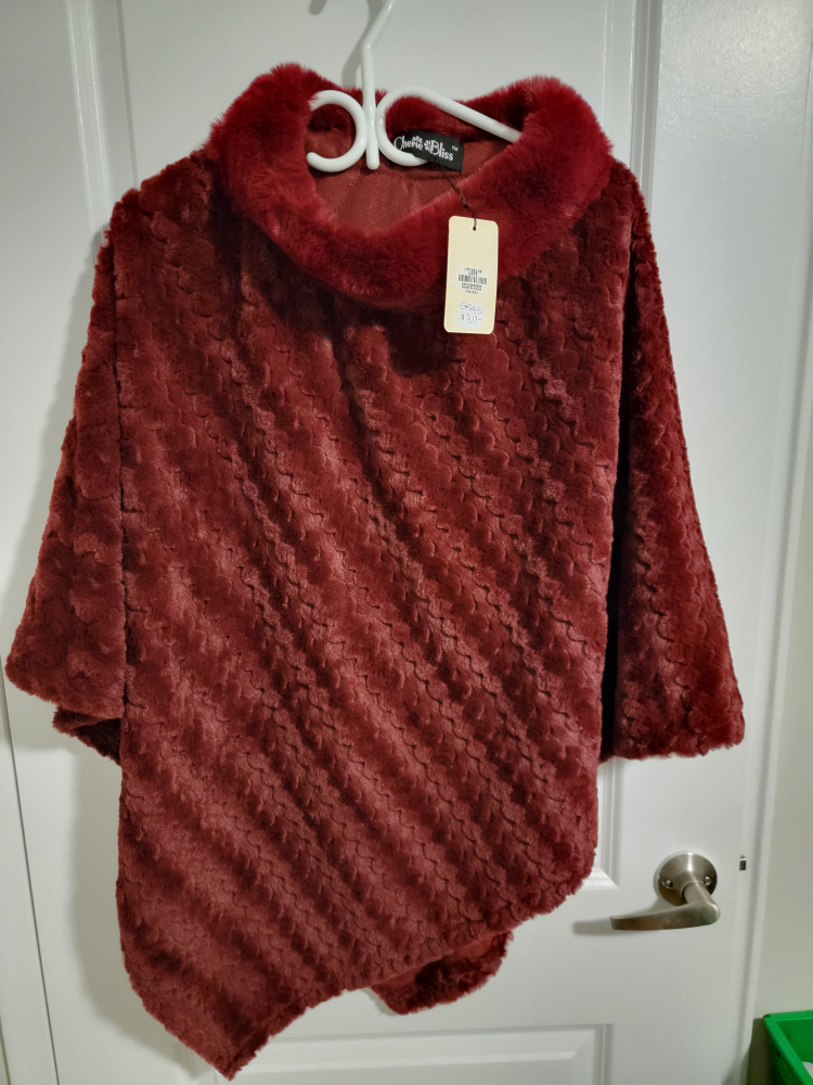 Cherie Bliss Burgundy Faux Fur Cape