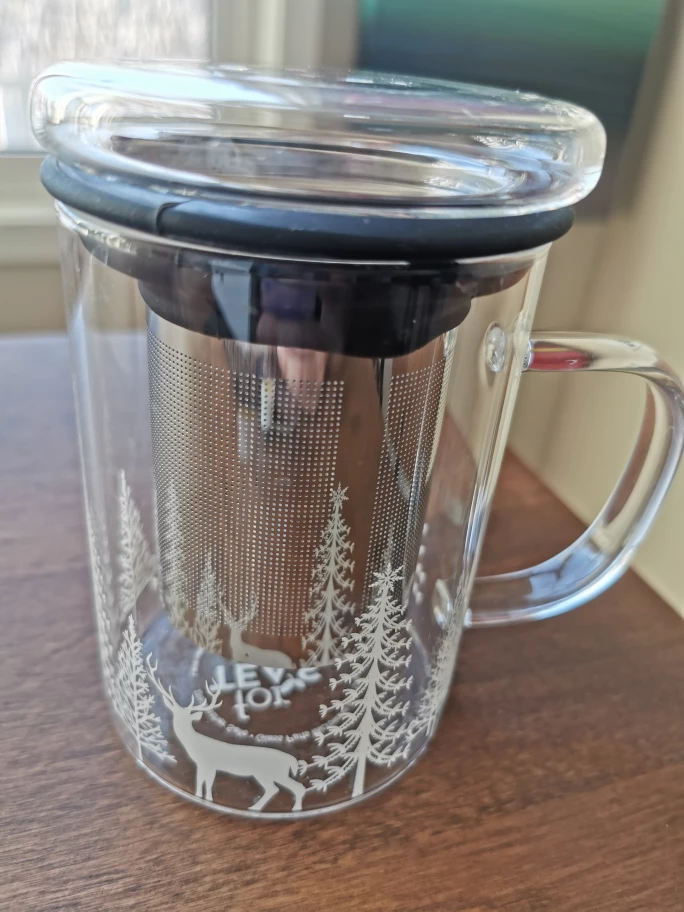 (NEW) Glass Tea or Coffee Mug with Infuser and Lid (13 oz) - photo 3