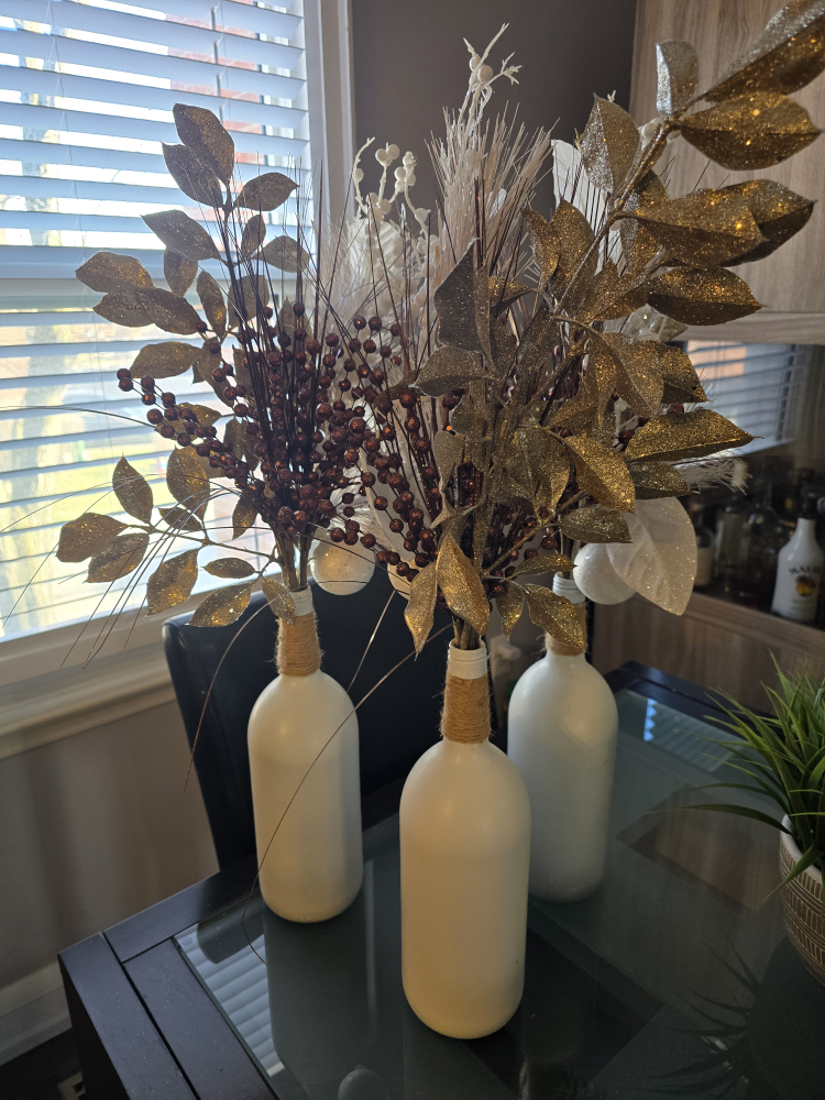Set of 3 Gold and Brown Glitter Bottle Vases