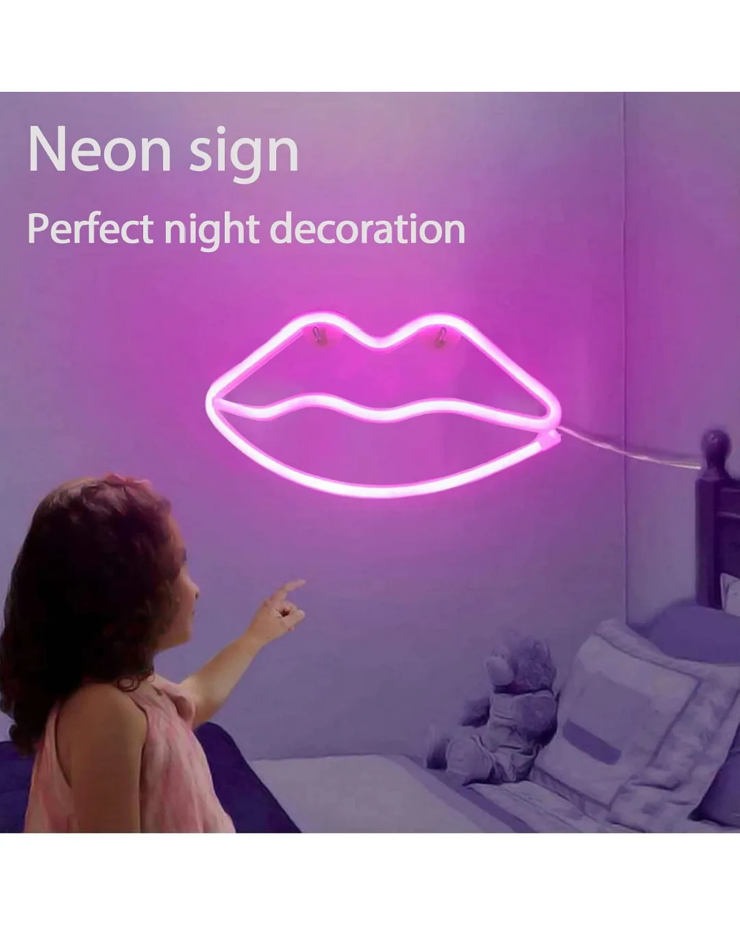 Pink Neon Lips Sign Light image indicator(2)