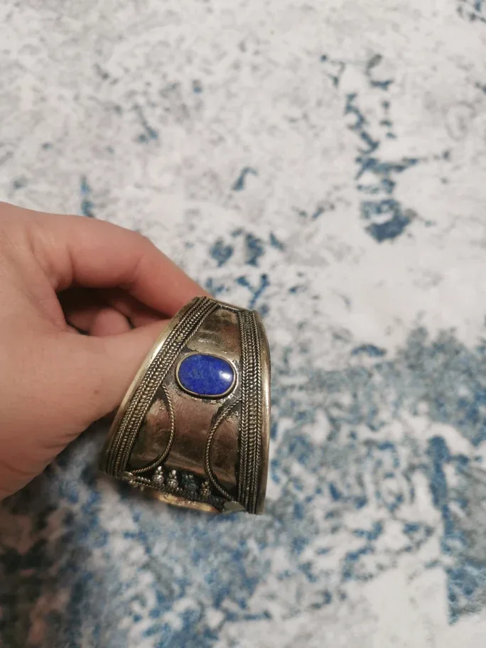 Silver Blue Stone Cuff Bracelet thumbnail