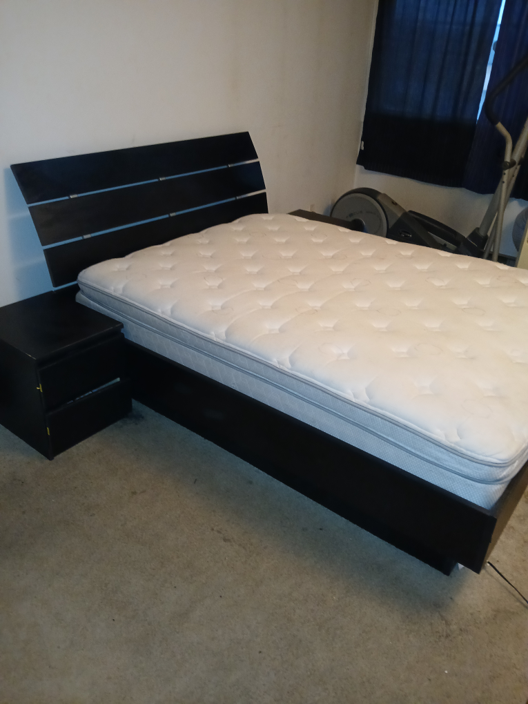 Black Platform Bed Frame with Headboard Queen
