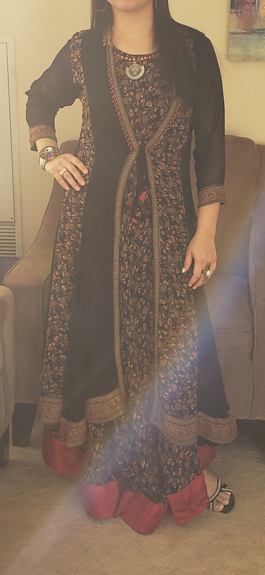 Black and Red Floral Long Kurta - photo 2