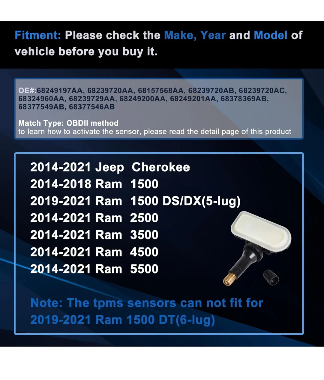 Universal TPMS Tire Pressure Sensor (4 Pack) image indicator(6)