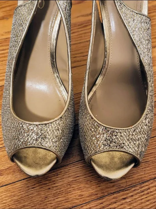 Gold Glitter Peep Toe Slingback Heels image indicator(3)