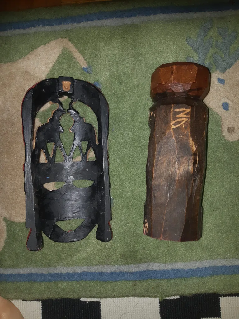 Two African Carved Wooden Masks image indicator(2)
