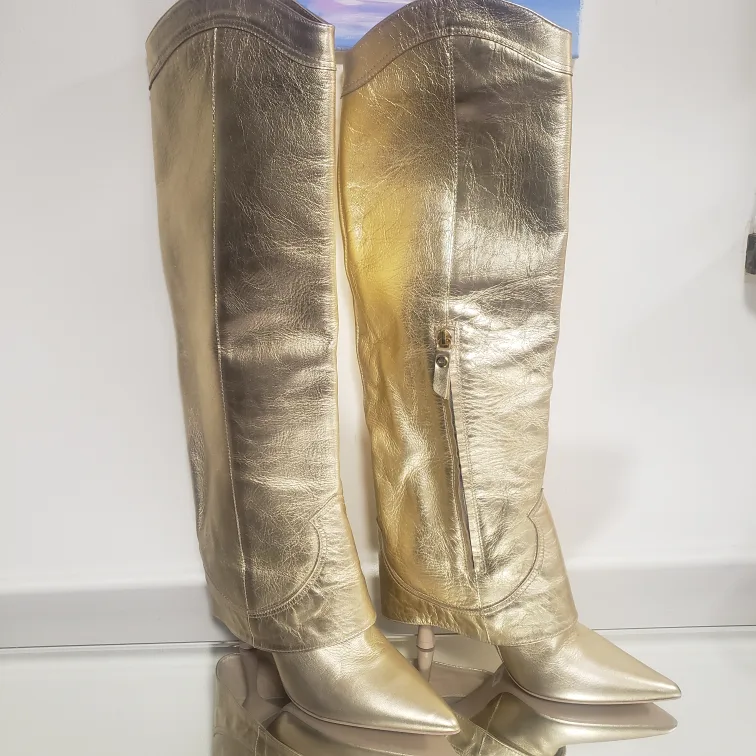 AGL Gold Leather Knee High BootsMade Italy image indicator(2)