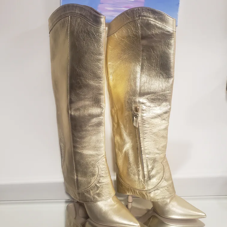AGL Gold Leather Knee High BootsMade Italy image indicator(3)