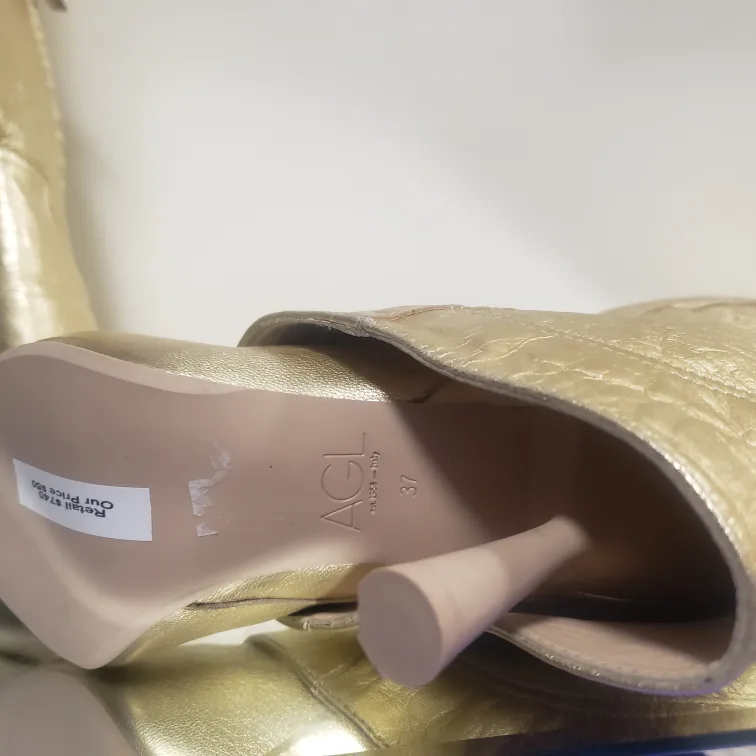AGL Gold Leather Knee High BootsMade Italy image indicator(4)