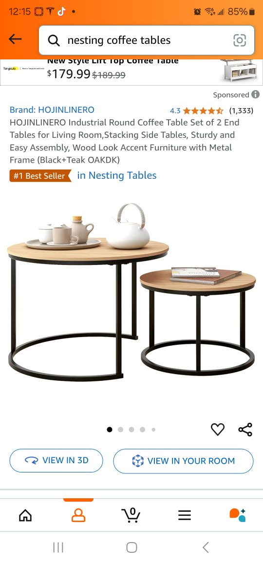 HOJINLINERO Industrial Round Coffee Table Set of 2