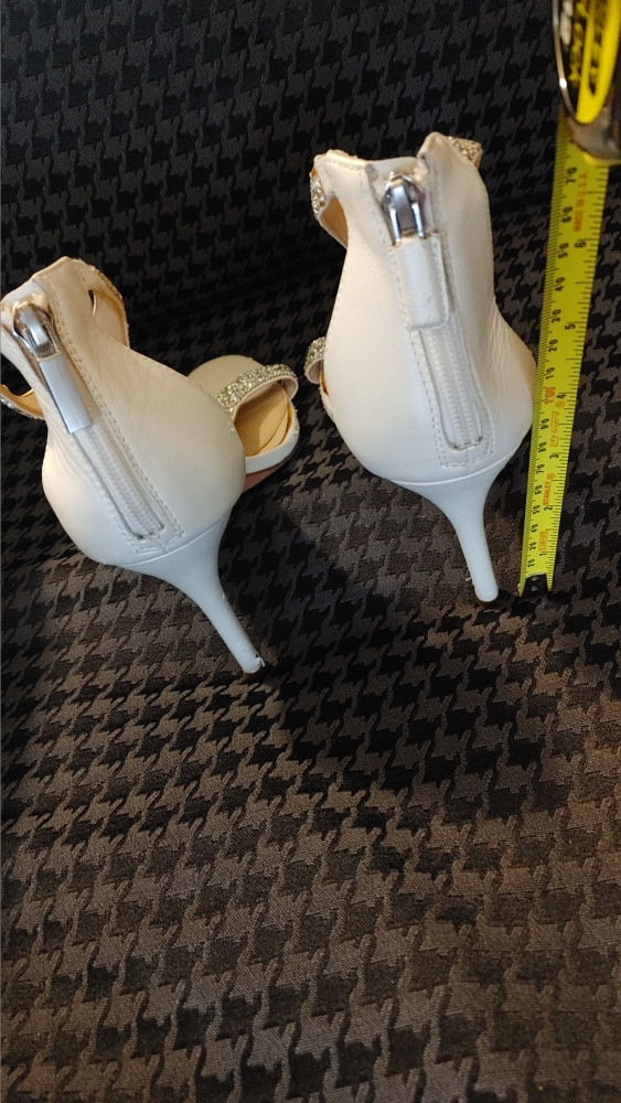 White T-Strap Heels with Rhinestones - photo 2
