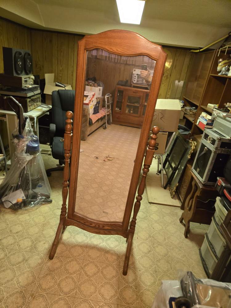 Full-length wooden mirror