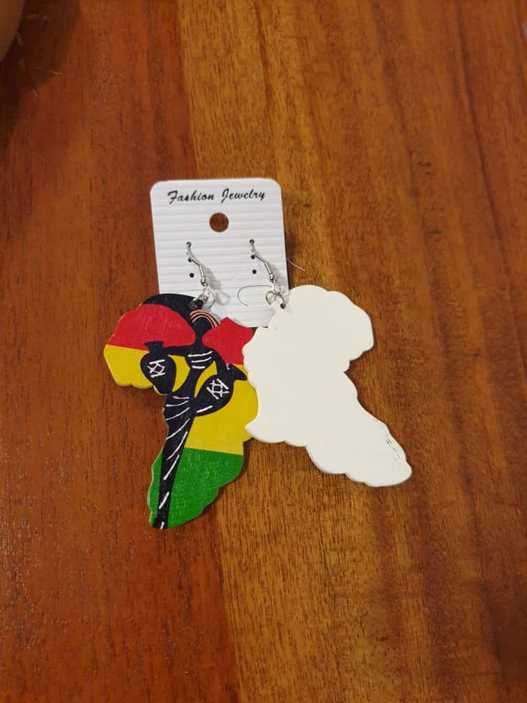 African Map Wooden Earrings - photo 2