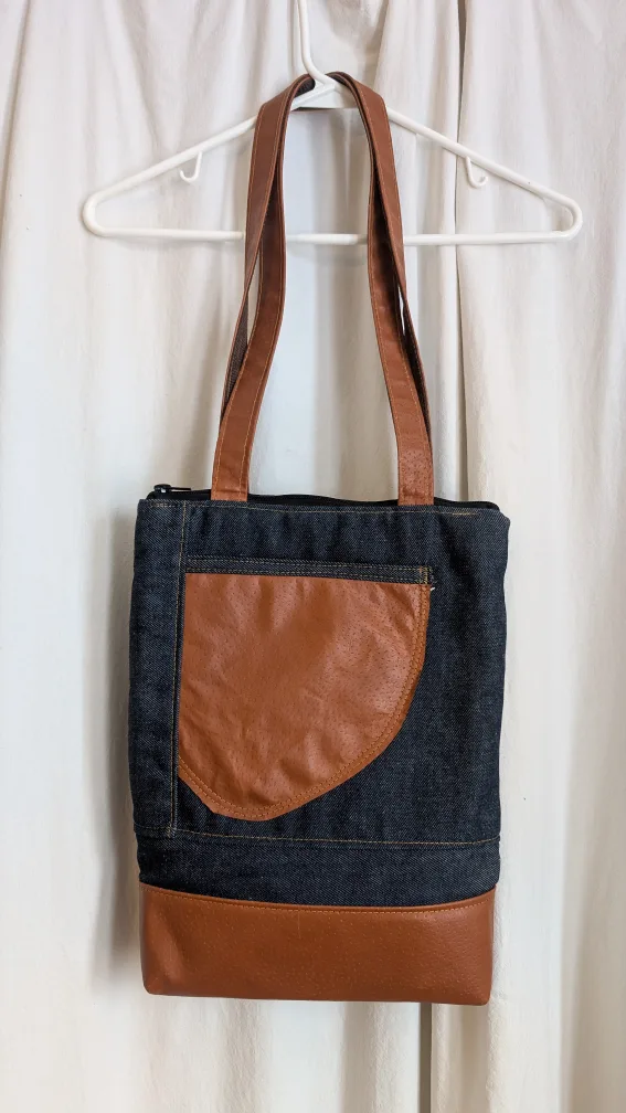New One of a Kind Denim and Leather Bag image indicator(2)