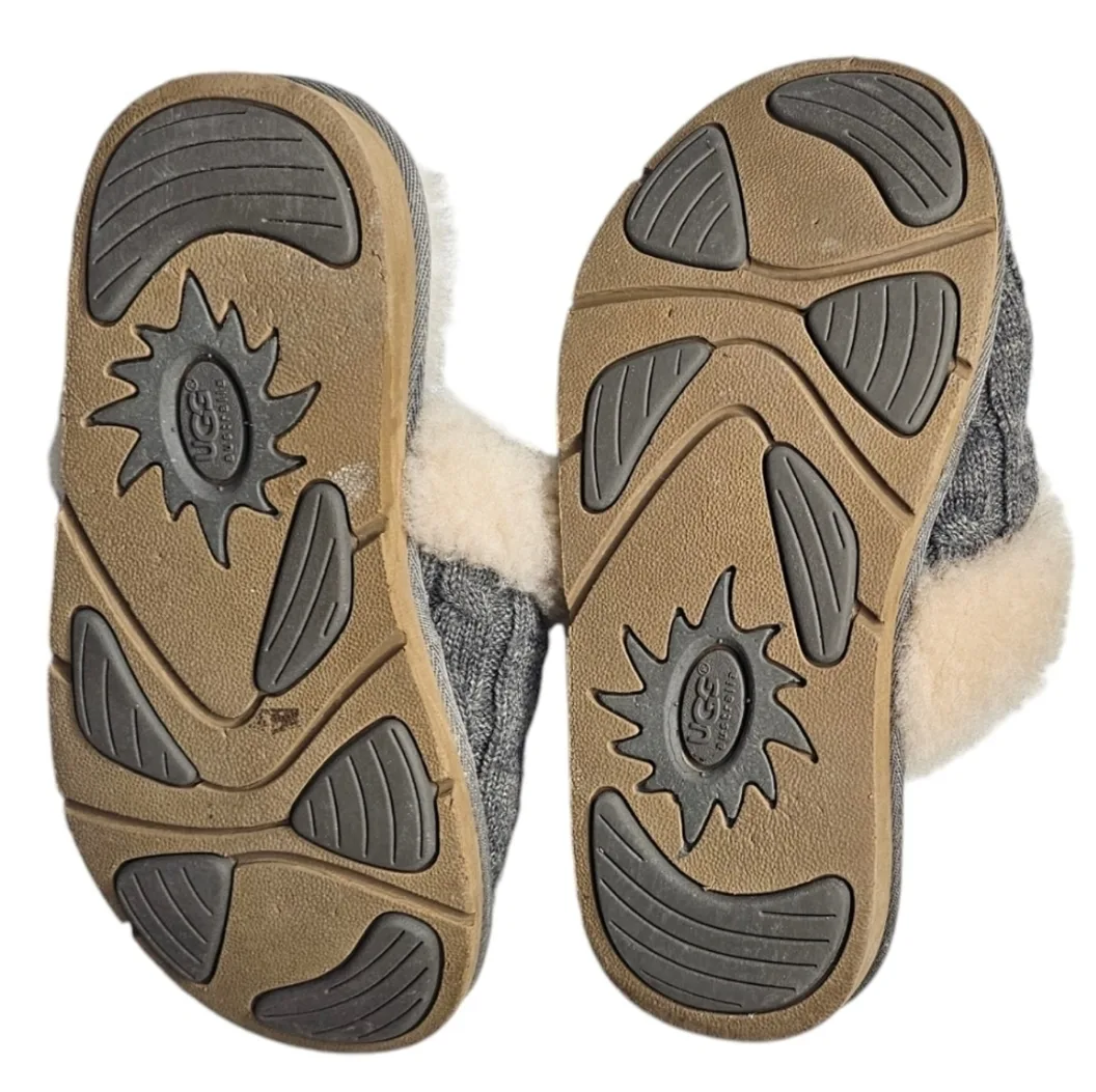 UGG Women's Grey Cable Knit Slippers w Sheepskin Lining size 5 image indicator(5)