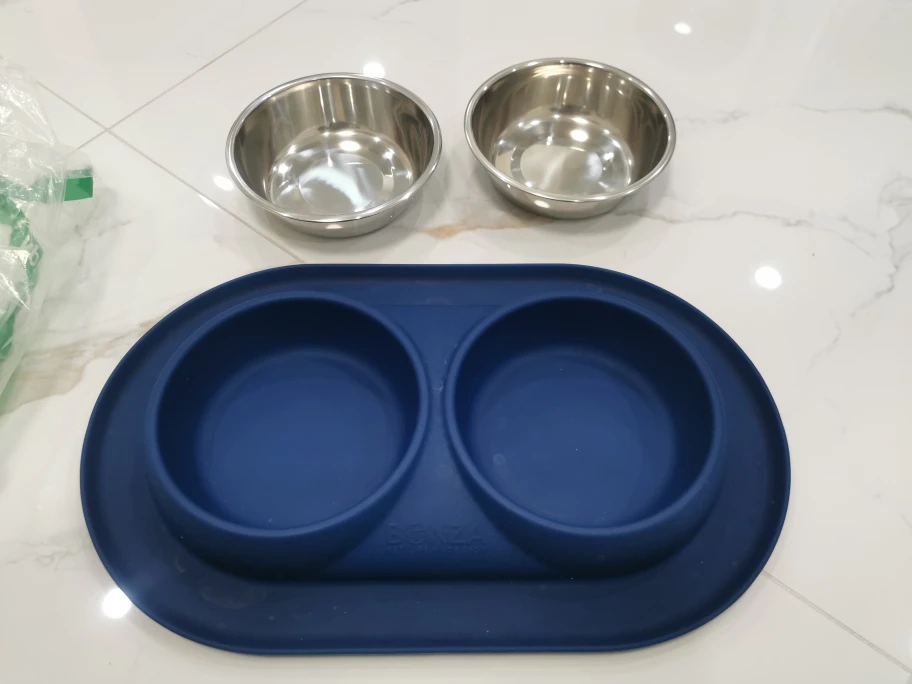 Double Stainless Steel Dog Bowls with Non-Slip Mat