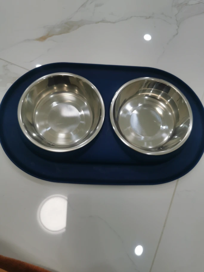 Double Stainless Steel Dog Bowls with Non-Slip Mat - photo 2