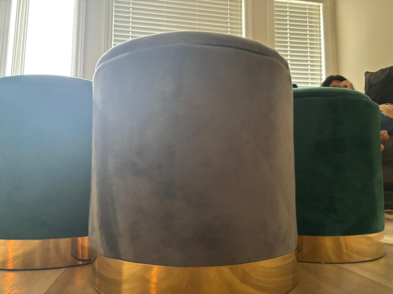 3 Velvet Ottomans
