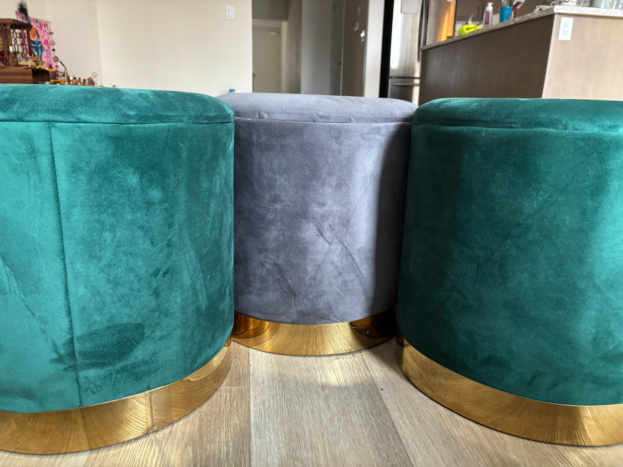 3 Velvet Ottomans - photo 2