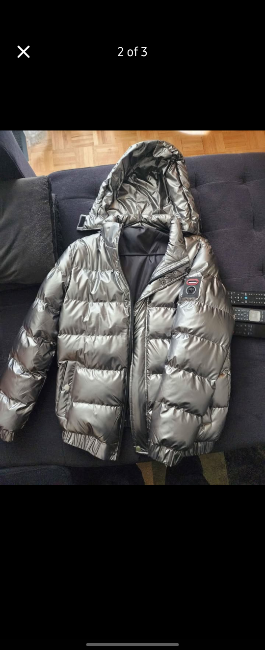 Silver Puffer Jacket with Hood - photo 2