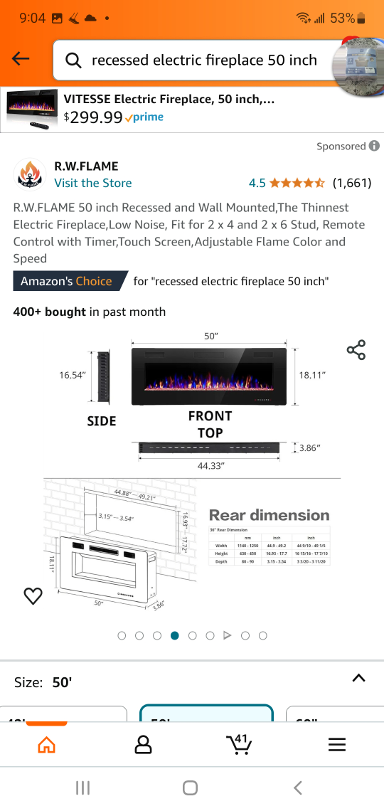 50 inch Recessed Electric Fireplace - photo 4