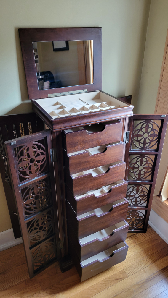 Wood Jewelry Armoire with Mirror and Drawers - photo 3