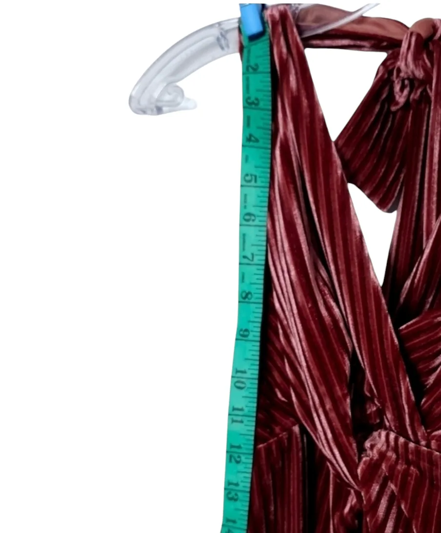 NWT Burgundy Ribbed Veloour Halter Mini Dress image indicator(9)