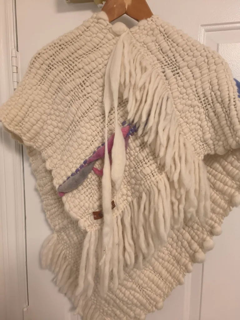 White Woven Poncho with Fringes thumbnail