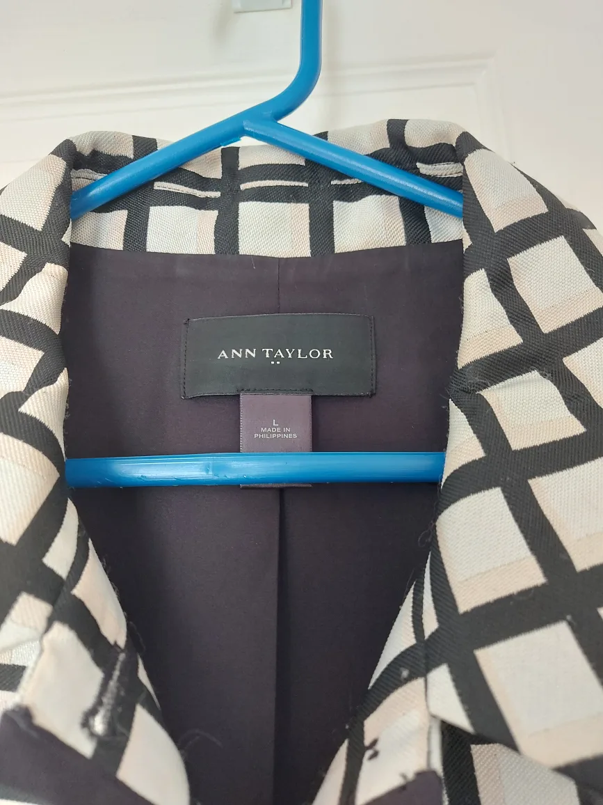 Ann Taylor Black and White Checked Coat image indicator(2)