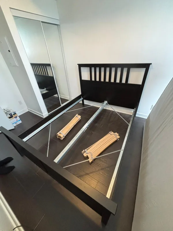 IKEA Hemnes Brown Queen Bedframe with mid beam & slates thumbnail