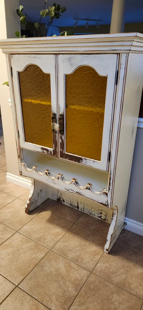 White Distressed Wall Cabinet / Hutch #freecycle thumbnail