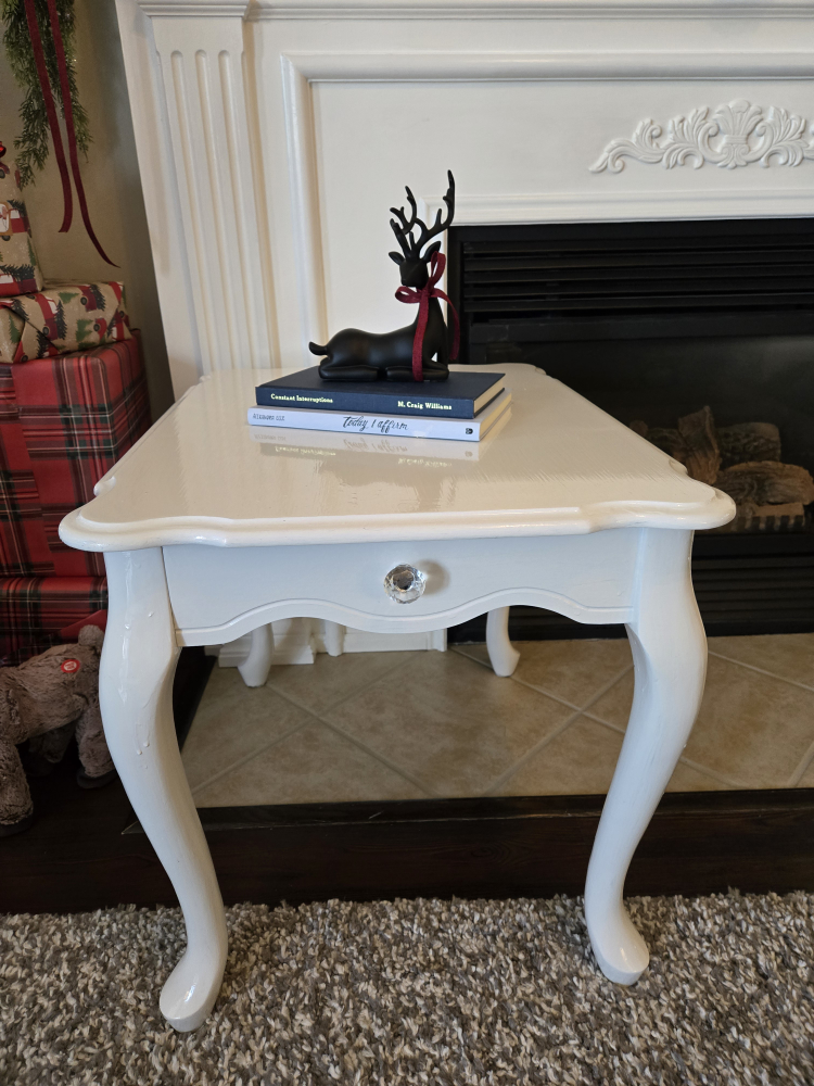 White End Table with Faux Drawer
