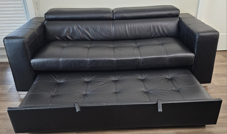 Black Leather Sofa Bed - photo 2