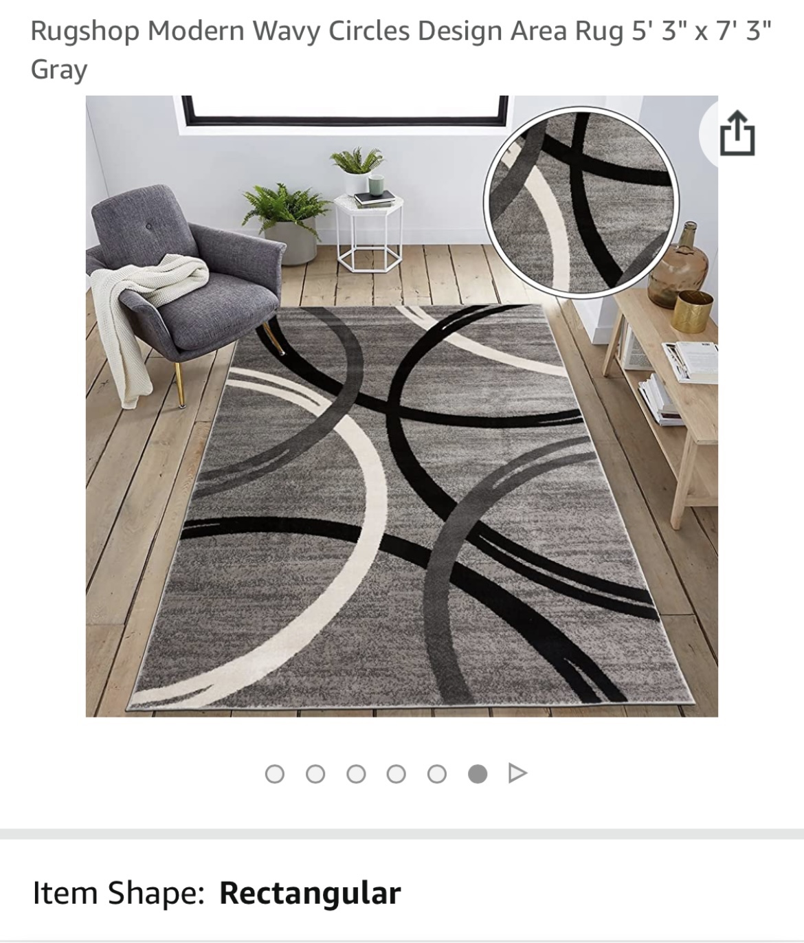 Rugshop Modern Wavy Circles Area Rug 5' 3" x 7' 3" Gray