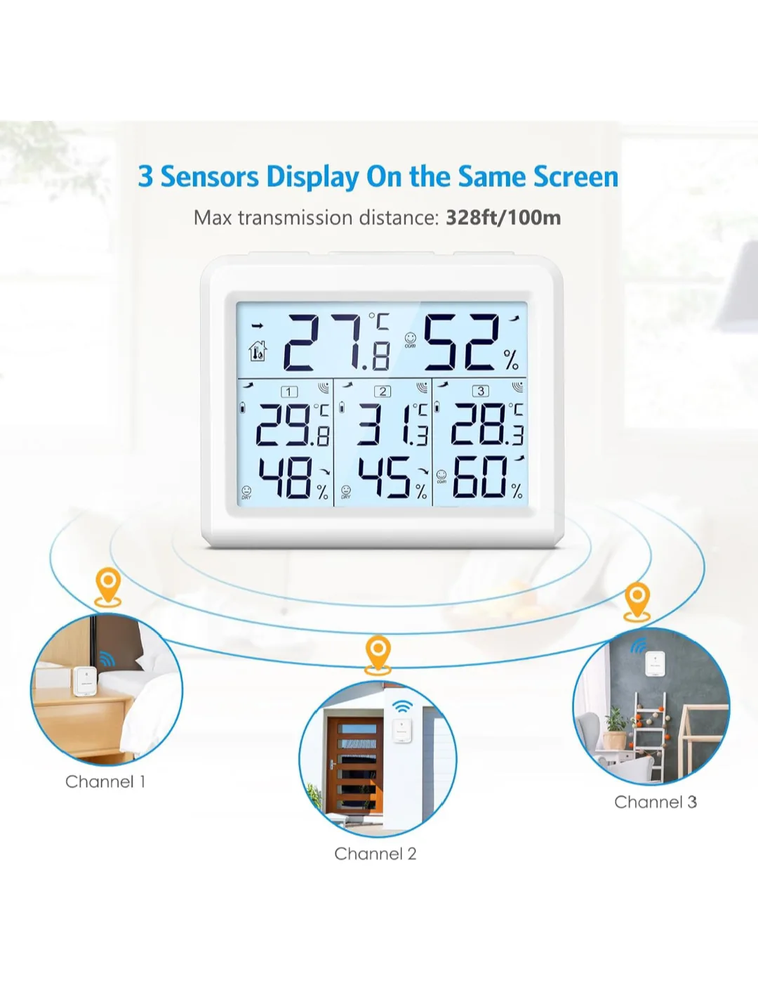 Wireless Thermo-hygrometer with 3 Channels image indicator(4)