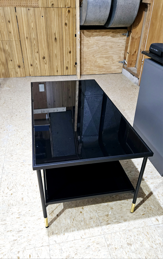 Black Glass Coffee Table with Gold Accents