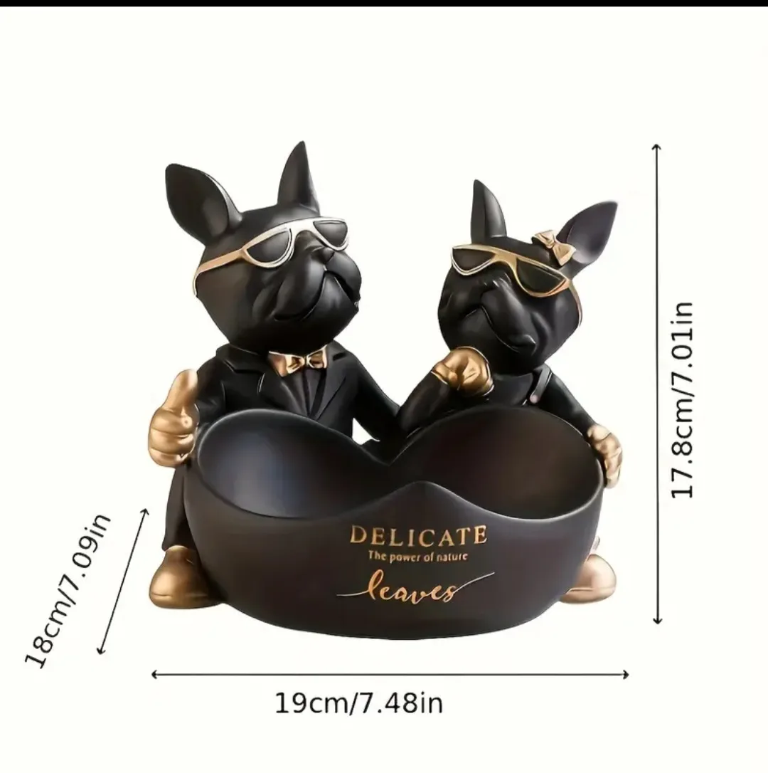 BNIB Cute Bulldog Couple Heart-Shaped Dish- green & black image indicator(5)