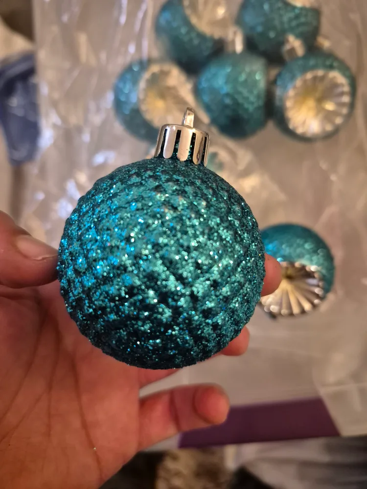 Set of 8 Teal Glitter Christmas Ornaments image indicator(3)