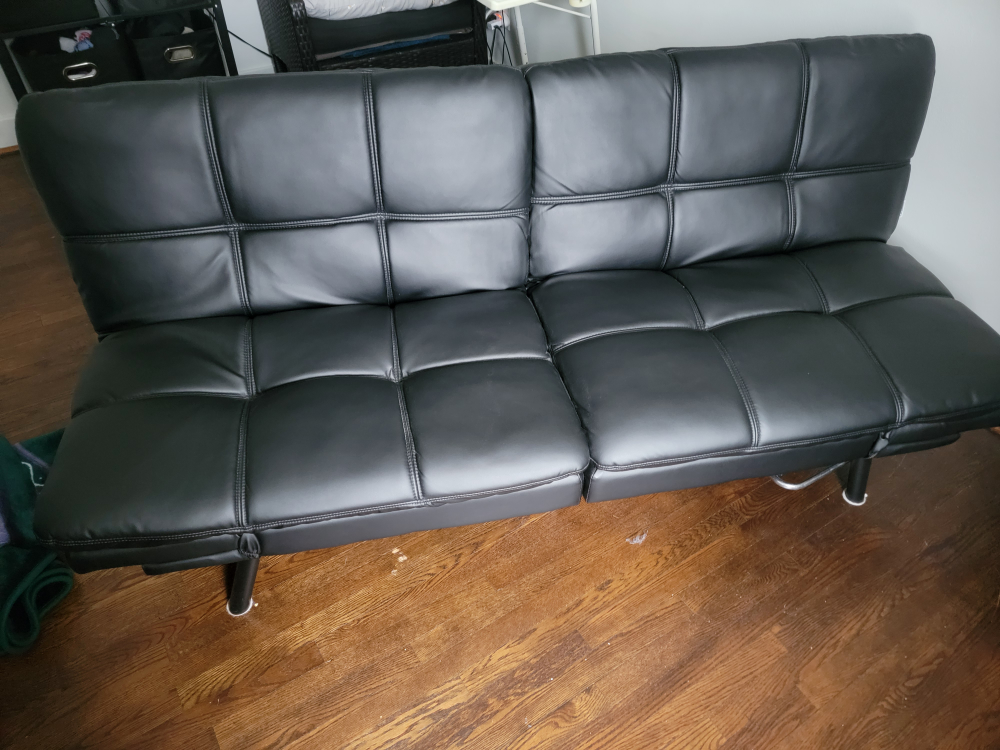 click clack black leather couch