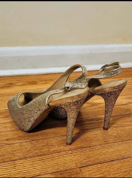 Gold Glitter Peep Toe Slingback Heels image indicator(2)