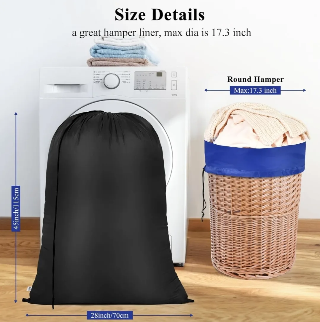 OTraki 2-Pack Heavy-Duty Laundry Bags 28x45in (Blue & Black) image indicator(8)