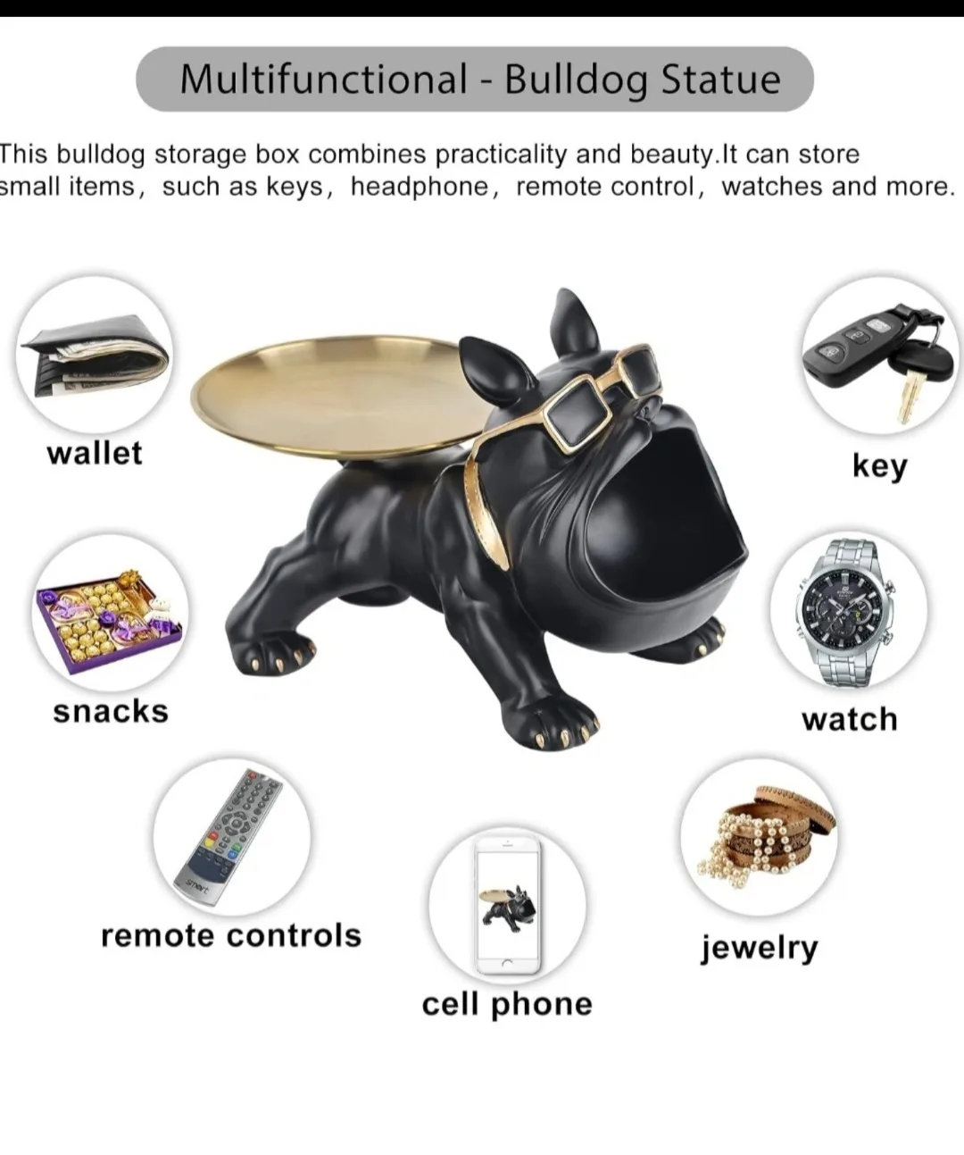 BNIB Black Bulldog  Decorative Tray image indicator(6)