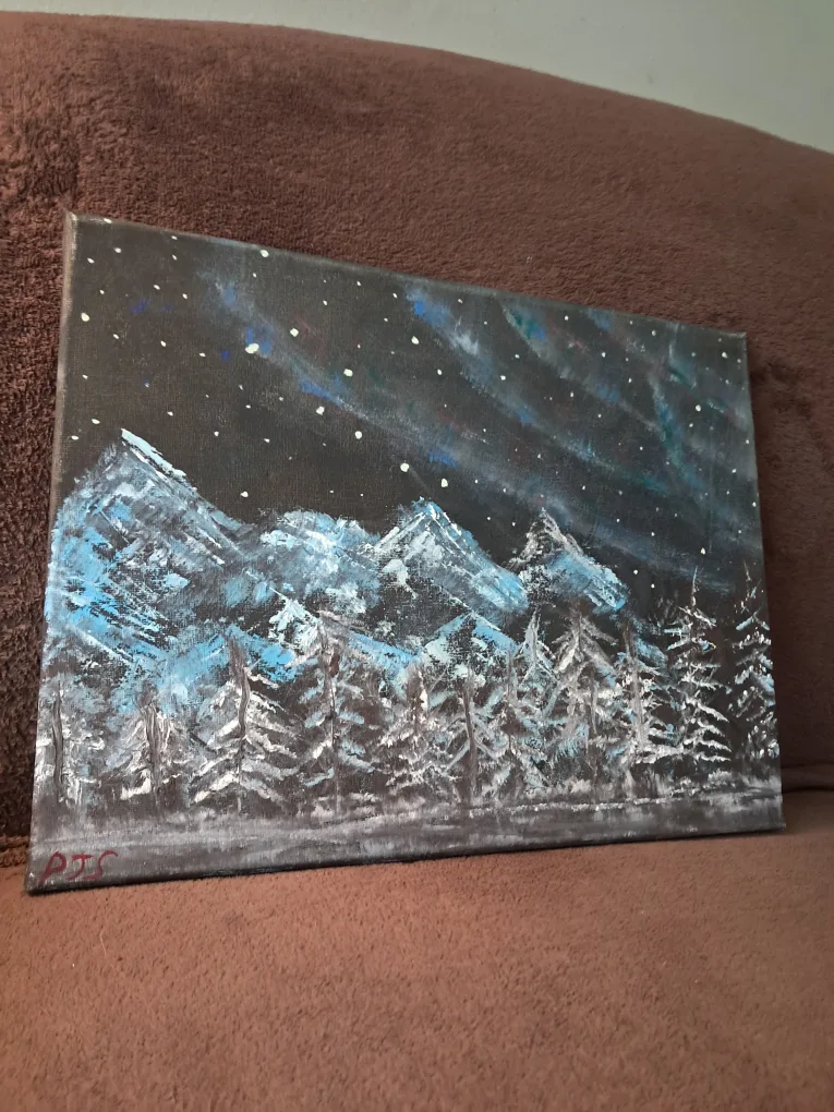 Original Painting - Night Sky Mountains image indicator(3)